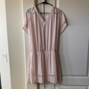 Light Pink Striped silk V-Neck Women’s Dress by Enzo Loco Couture Paris
